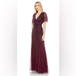 NWT Mac Duggal Embellished Flutter Sleeve Gown